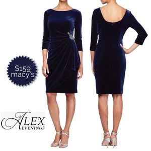 Alex Evenings embellished velvet dress navy petite